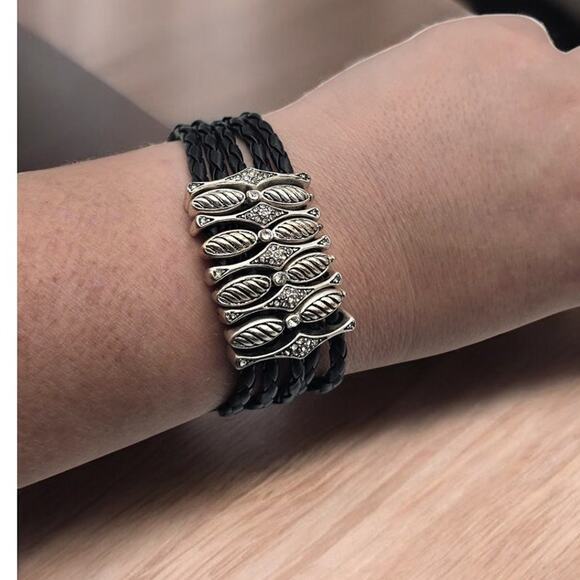 Multi-Strand Black Bracelet with Silver Accents and Magnetic Clasp - Picture 3 of 5
